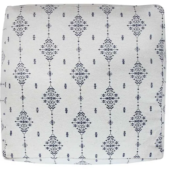 Kirklands Home Navy and Ivory Scandinavian Motif Pouf