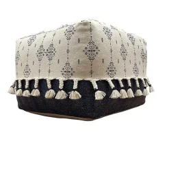 Kirklands Home Navy and Ivory Scandinavian Motif Pouf