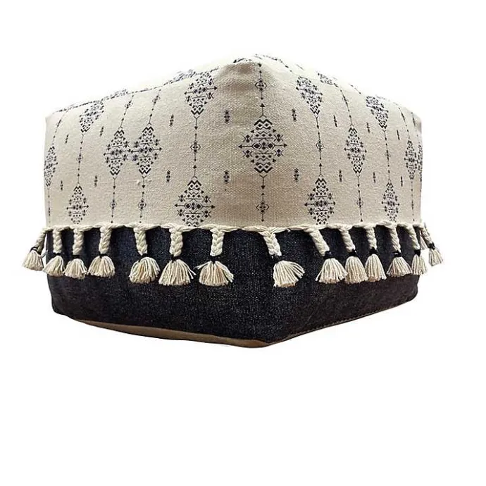 Kirklands Home Navy and Ivory Scandinavian Motif Pouf