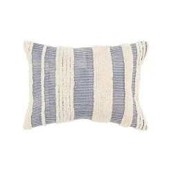 Discount Kirklands Home Navy and Natural Tufted Stripes Lumbar Pillow