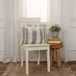 Discount Kirklands Home Navy and Natural Tufted Stripes Lumbar Pillow