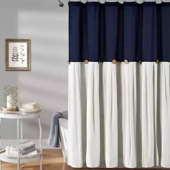 Sale Kirklands Home Navy and White Button Accent Linen Shower Curtain Blue