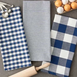 Kirklands Home Navy and White Mixed Check Towels, Set of 3 Blue