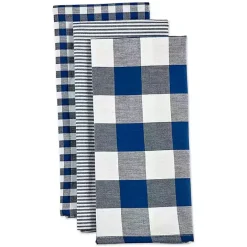 Kirklands Home Navy and White Mixed Check Towels, Set of 3 Blue
