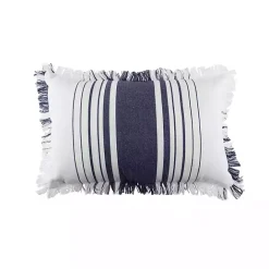 Clearance Kirklands Home Navy and White Stripe Fringe Throw Pillow Blue