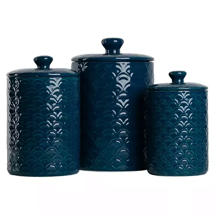Best Kirklands Home Navy Atlantic Ceramic Canisters, Set of 3 Blue