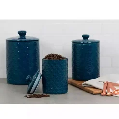 Best Kirklands Home Navy Atlantic Ceramic Canisters, Set of 3 Blue