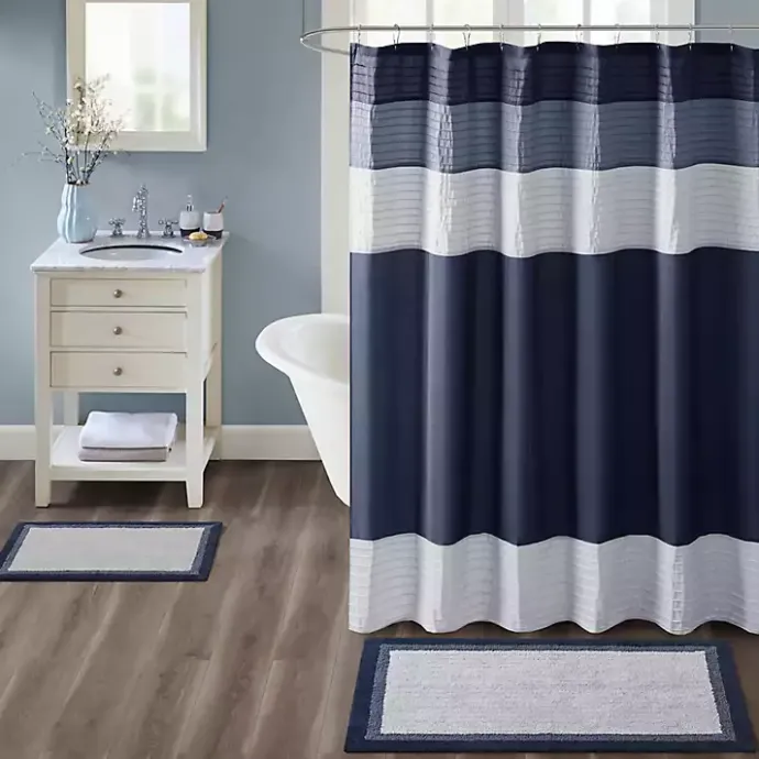 Sale Kirklands Home Navy Border Cotton Bath Mat, 27x45 Blue