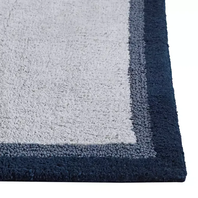 Sale Kirklands Home Navy Border Cotton Bath Mat, 27x45 Blue