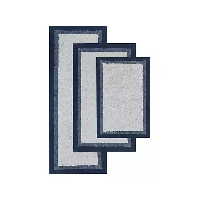 Sale Kirklands Home Navy Border Cotton Bath Mat, 27x45 Blue