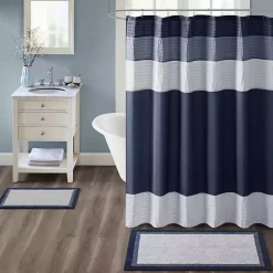 Outlet Kirklands Home Navy Border Cotton Bath Runner Blue