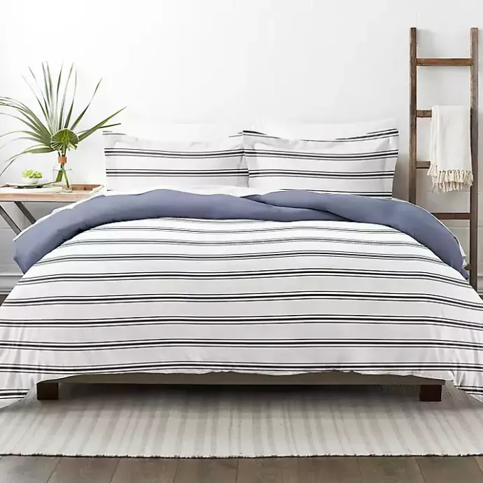 Online Kirklands Home Navy Blue Echo Stripe 3-pc. King Duvet Cover Set