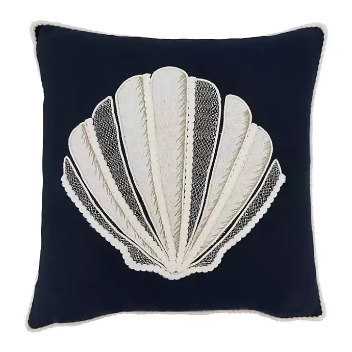 Hot Kirklands Home Navy Embroidered Shell Throw Pillow Blue