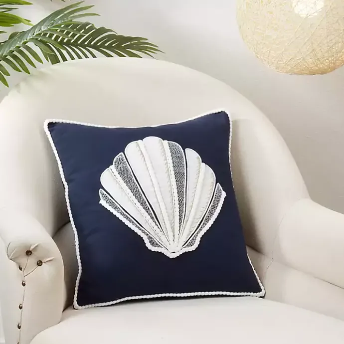 Hot Kirklands Home Navy Embroidered Shell Throw Pillow Blue