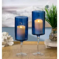 Outlet Kirklands Home Navy Glass Hurricane Candle Holders, Set of 2 Blue