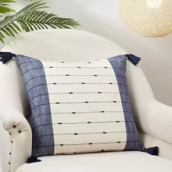 Clearance Kirklands Home Navy Blue Stripe Tassel Throw Pillow
