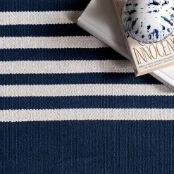 Sale Kirklands Home Navy Blue Striped Tassel Cotton Area Rug, 8x10