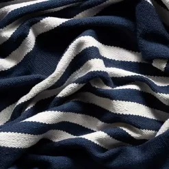 Sale Kirklands Home Navy Blue Striped Tassel Cotton Area Rug, 8x10