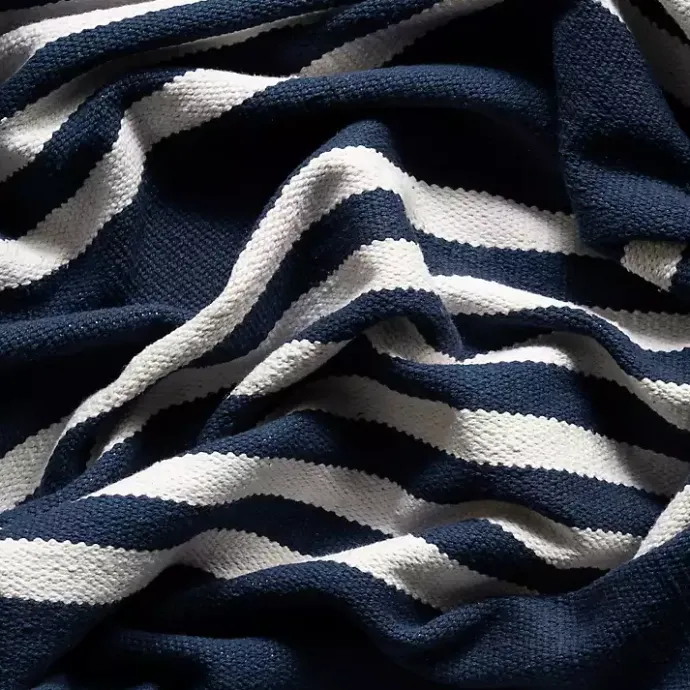 Sale Kirklands Home Navy Blue Striped Tassel Cotton Area Rug, 8x10