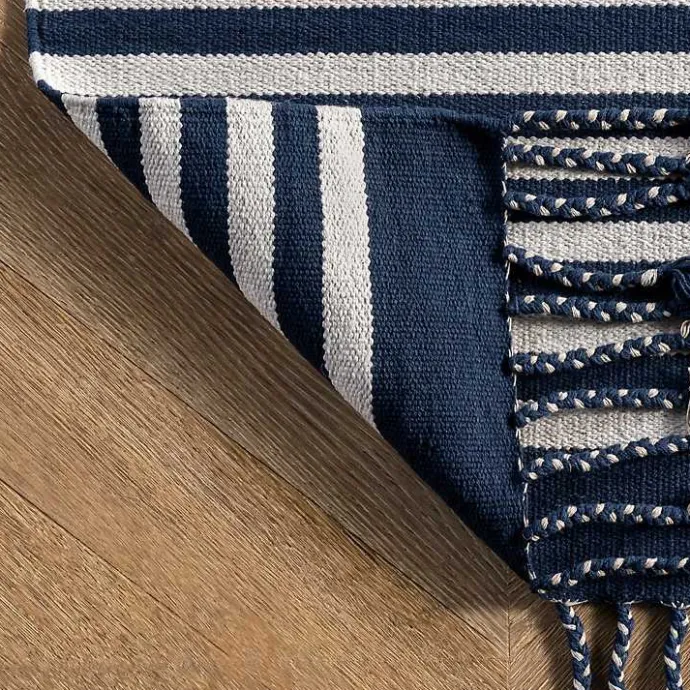 Sale Kirklands Home Navy Blue Striped Tassel Cotton Area Rug, 8x10