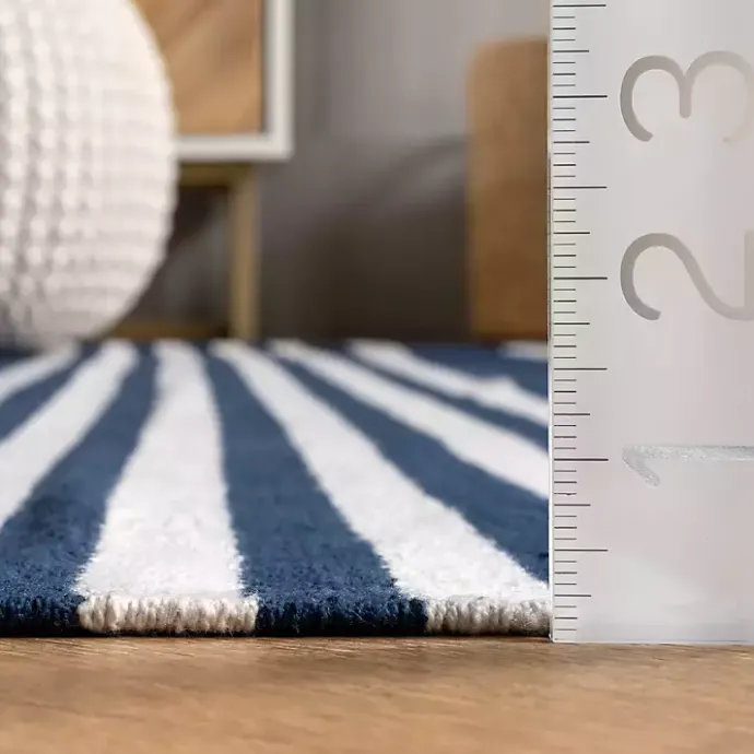 Sale Kirklands Home Navy Blue Striped Tassel Cotton Area Rug, 8x10