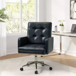 Sale Kirklands Home Navy Tufted Faux Leather Swivel Office Chair Blue