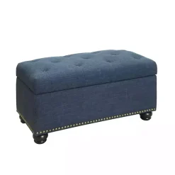 Clearance Kirklands Home Navy Tufted Jess Storage Ottoman Bench Blue