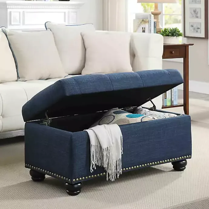 Clearance Kirklands Home Navy Tufted Jess Storage Ottoman Bench Blue