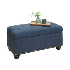 Clearance Kirklands Home Navy Tufted Jess Storage Ottoman Bench Blue