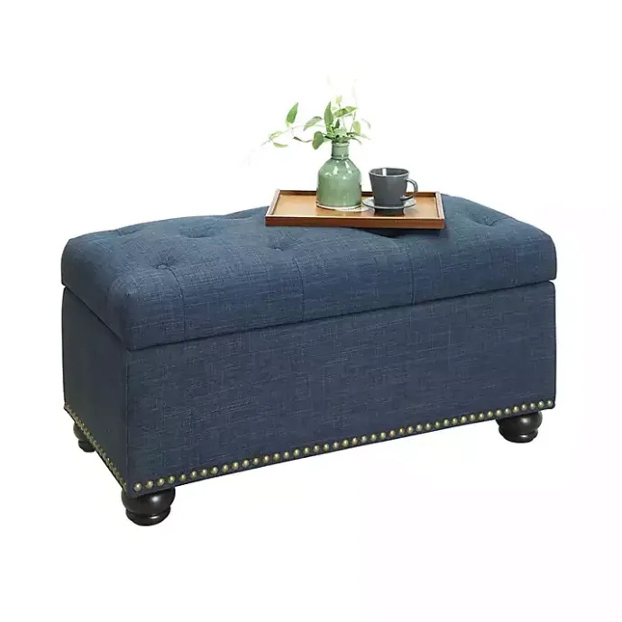 Clearance Kirklands Home Navy Tufted Jess Storage Ottoman Bench Blue