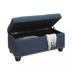 Clearance Kirklands Home Navy Tufted Jess Storage Ottoman Bench Blue