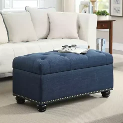 Clearance Kirklands Home Navy Tufted Jess Storage Ottoman Bench Blue