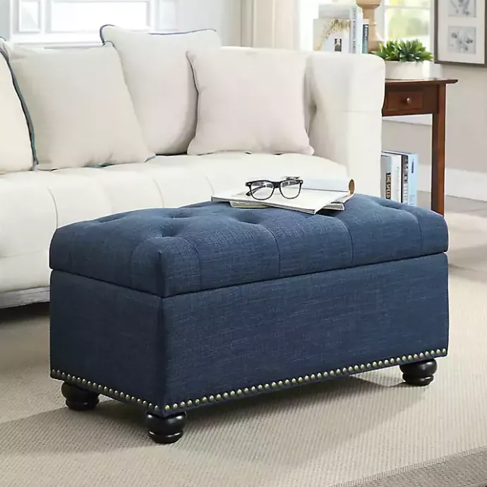 Clearance Kirklands Home Navy Tufted Jess Storage Ottoman Bench Blue