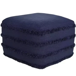 New Kirklands Home Navy Tufted Stripe Cotton Square Pouf Blue