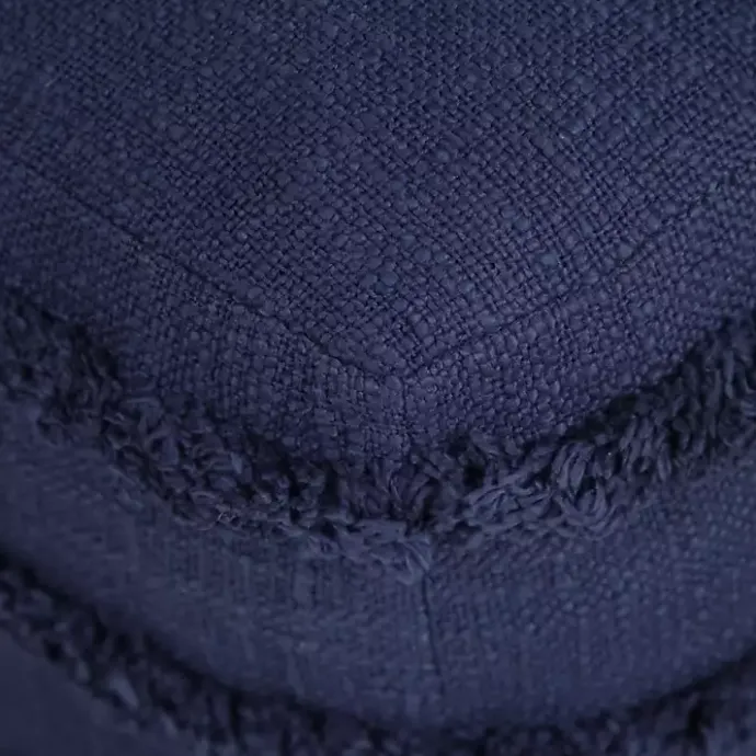 New Kirklands Home Navy Tufted Stripe Cotton Square Pouf Blue
