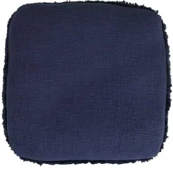New Kirklands Home Navy Tufted Stripe Cotton Square Pouf Blue
