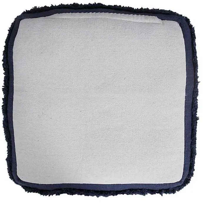 New Kirklands Home Navy Tufted Stripe Cotton Square Pouf Blue