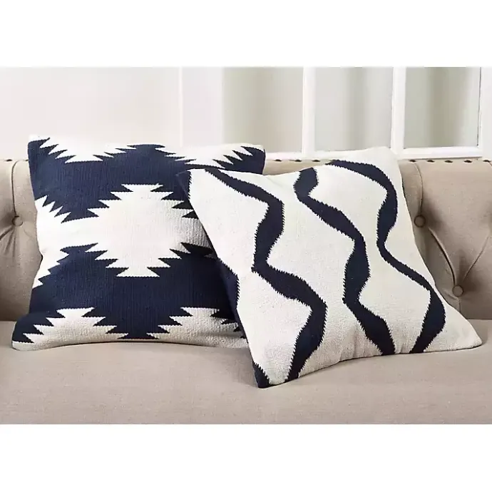 Online Kirklands Home Navy Blue Wool Kilim Outdoor Pillow