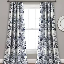 Clearance Kirklands Home Navy Botanical Garden Curtain Panel Set, 95 in. Blue