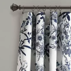 Clearance Kirklands Home Navy Botanical Garden Curtain Panel Set, 95 in. Blue