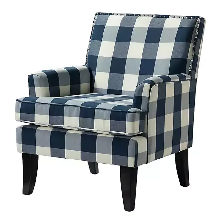 Clearance Kirklands Home Navy Buffalo Check Upholstered Armchair Blue