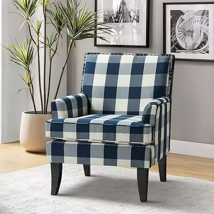 Clearance Kirklands Home Navy Buffalo Check Upholstered Armchair Blue