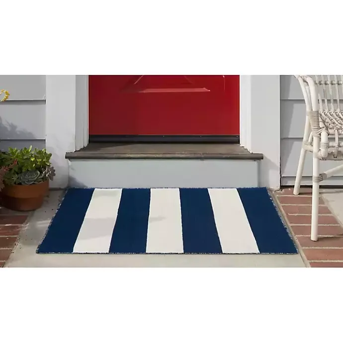 Sale Kirklands Home Navy Cabana Stripe Indoor/Outdoor Scatter Rug