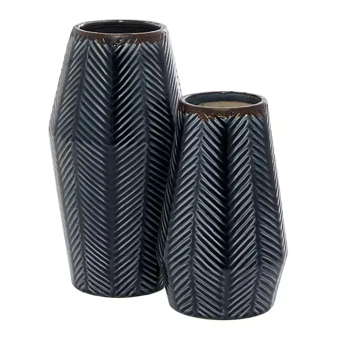 Hot Kirklands Home Navy Carved Chevron Ceramic Vases, Set of 2 Blue