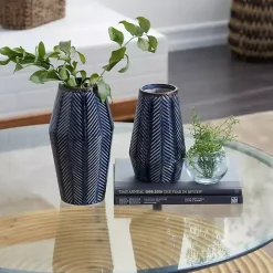 Hot Kirklands Home Navy Carved Chevron Ceramic Vases, Set of 2 Blue
