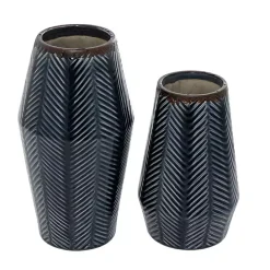 Hot Kirklands Home Navy Carved Chevron Ceramic Vases, Set of 2 Blue