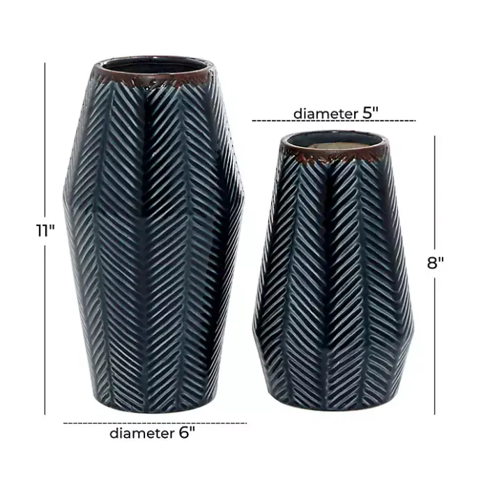 Hot Kirklands Home Navy Carved Chevron Ceramic Vases, Set of 2 Blue
