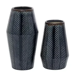Hot Kirklands Home Navy Carved Chevron Ceramic Vases, Set of 2 Blue