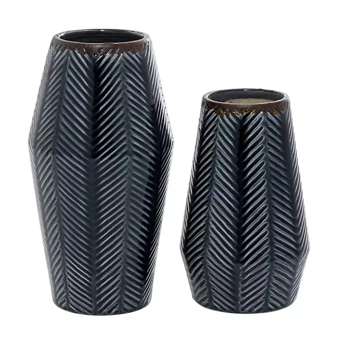 Hot Kirklands Home Navy Carved Chevron Ceramic Vases, Set of 2 Blue