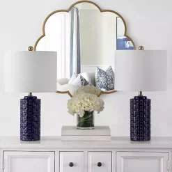 Discount Kirklands Home Navy Ceramic Motif Table Lamps, Set of 2 Blue